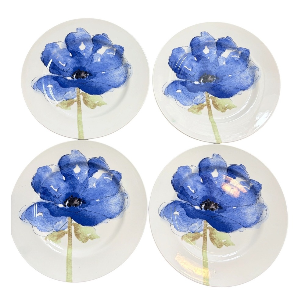 Royal Stafford Blue Poppy Dinner Plates 11 Inch Set of 4 Made in England